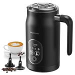 SHARDOR Milk Frother Electric,4 Temperature Setting,4 in 1 Functions Milk Steamer & Warmer,2 Whisks for Milk,Hot Chocolate,Latte,Cappuccinos,Matte Black