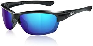 Flux AVENTO Polarized Sports Sunglasses UV400 Protection with Anti-Slip Function and Lightweight Frame - for Men and Women when Driving, Running, Baseball, Golf, Casual Sports and Activities (Gloss Black, Blue Mirror)