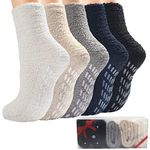 Fluffy Slipper Socks Womens 5 Pairs, Non Slip Bed Warm Socks with Grips, Thick Winter Socks for Women and Girls, Cosy Soft Fuzzy Socks for Causal Home Sleeping