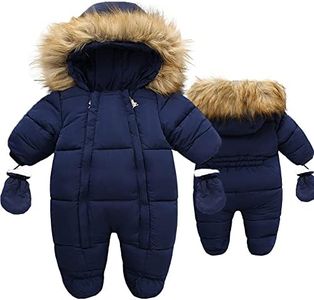 Fairy Baby Infant Baby Winter Snowsuit Coat Romper Hooded Double Zipper Fur Collar Warm Jumpsuit for Boys Girls 6-9 Monthes