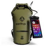 Earth Pak- Torrent Series Waterproof Dry Bag Keeps Gear Dry for Kayaking, Boating, Hiking, Camping and Fishing with Waterproof Phone Case (Green, 30L)