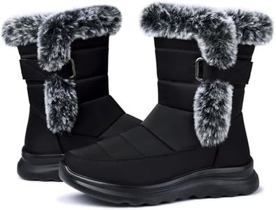 SHIBEVER Women Waterproof Winter Boots: Snow Walking Warm Slip On Black Comfortable Womens Fashion Insulated Size 5 Outdoor Casual Hook Loop Fur Lining Boot
