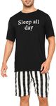 EISHOPEER Mens Modal Pajamas Set Short Sleeve Printed Soft 2 Pieces Lounge Set S-XXL, Black & Stripe, Medium