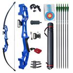 D&Q 51" Archery Takedown Recurve Bow and Arrow Set 30lb/40lb Right Hand Longbow Kit for Adult Beginner Outdoor Training Hunting Shooting(Blue, 40lb)