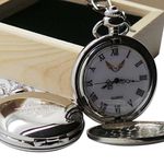 Harley Davidson Logo Silver Pocket Watch Full Hunter Case in Luxury Wooden Gift Box