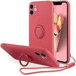 UEEBAI Case for iPhone XR, Slim Liquid Silicone Phone Case with 360 Rotatable Ring Holder Kickstand Fashion Hand Strap Magnetic Car Mount Shockproof TPU Bumper Cover - Rose Red