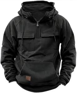 PADOLA Sudadera Hombre con Capucha Vintage Estilo Suéter 1/4 Cremallera con Bolsillos Otoño e Invierno Entretiempo(L,Negro)