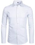 ZEROYAA Men's Long Sleeve Dress Shirt Solid Slim Fit Casual Business Formal Button Up Shirts with Pocket ZSSCL01 White Small