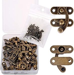 20 Pieces Jewelry Box Hinges and Latches - Thickened Solid Bronze Tone Antique Box Latch, Right Latch Hook Hasp Horn Lock, Cat Door Latch Holder with 80 Replacement Screws (Right Latch Buckle)