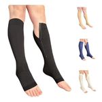 Ziperior Open Toe Inside Leg Calf Zipper 30-40 mmHg Grade 3 Compression Socks, Black, Small-Medium