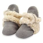 Zutano Unisex Fleece Baby Booties, Soft Sole and Non Slip | Stay On Slipper Socks for Infant/Toddler, Girls, Boys 3-24 Months, Gray Furry, 6 Months Infant