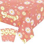 3 Pcs Groovy Retro Hippie Boho Party Tablecloths Daisy Flower Bohemian Plastic Table Covers 60's Themed Boho Table Cloth Disposable Rainbow Table Runner Party Decorations 54x108 Inches (Groovy Style)