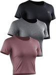 Neleus Women's Running Crop Tank Tops Dry Fit Workout Athletic Shirts Pack of 3, 8079# Black/Grey/Rosy Brown,3 Pack, Small