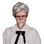 ALLAURA Old Man Colonel Sanders Wig + White Beard Moustache Glasses & Tie Set - Realistic White Hair Fits All - Compatible with Colonel Sanders Wig