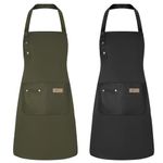 Candcamp 2 Pack Aprons for Women, Adjustable Green Black Chef Apron with Pockets, Aprons for Cooking, Waterproof Apron for Hairdressing Gardening Home Kitchen Restaurant