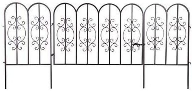 Plow & Hearth 51542-GUN Montebello Iron Metal Scroll Outdoor Garden Fence with Gate, 72" L x 34" H, Burnished Bronze Finish