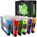 Zenacolor Set of 24 Acrylic Paints, 24 x 120 ml Tubes, 24 Colours Paint for Canvas, Wood, Arts and Crafts, for Adults