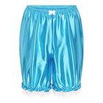 Satini Frilly Lace Sissy Ruffled Victorian Lolita Bloomer Shorts Silky Satin Pumpkin Pantaloon Pettipants (Aqua Blue, XL)