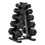 CAP Barbell 150lb Comfort Grip Rubber Encased Hex Dumbbell Set with Rack