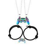 COLORFUL BLING Mutual Attraction Game Controller Necklace for Couple Matching Console Handle Pendant for Best Friends Friendship Valentine's Gifts Him and Her Lovers BFF Jewelry, Metal, alloy