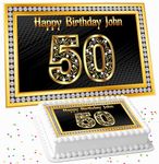 BLACK GOLD RECTANGLE BIRTHDAY PERSONALISED ICING EDIBLE COSTCO CAKE TOPPER DECORATION R1-202 - COSTCO CAKE TOPPER