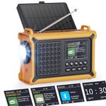ROCAM DAB Solar Wind-Up Radio with Hand Crank Power, 12000mAh Rechargeable Radio with Bluetooth 5.0, 2.4" LCD Color Display, 5W Flashlight with 120dB SOS for Survival Emergency Camping