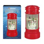 The Christmas Workshop Battery Operated LED Festive Post Box with Swirling Water Glitter Sparkling Snowman Scene, Resin, Red