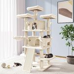 Allewie 68 Inches Catry Cat Tree/Cat Tree House and Towers for Large Cat/Cat Climbing Tree with Cat Condo/Cat Tree Scratching Post/Multi-Level Large Cat Tree/Beige