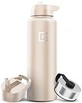 IRON °FLASK Camping & Hiking Hydration Flask, Wide Mouth, 3 Straw Lids, Stainless Steel Outdoor Water Bottle, Double Walled, Insulated Thermos, Metal Canteen - Sand, 40 Oz