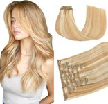 HUAYI Hair Extensions Clip In Human Hair Extensions For Women,70g+ Ombre Strawberry Blonde Mix With Bleached Blonde Seamless Remy Human Hair (#27p613 12 Inch)