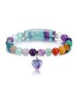 CrystalTears Fluorite Chakra Healing Crystal Bracelet 8mm Stone Bead Gemstone Bracelet Energy Heart Charm Anxiety Stretch Bracelets Jewellry Crystal Valentines Gifts for Mum Women Mothers Day