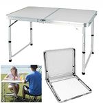 Folding Table Picnic Table Outdoor Party Dining Table with Portable Handle, Ideal for Camping Buffet Wedding Market Garden, 4ft-120cm, Aluminum Frame & Adjustable Height