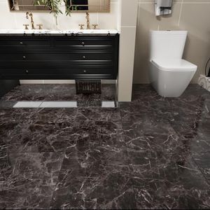 WESTICK Black Peel and Stick Floor Tile Waterproof Bathroom Marble Peel and Stick Tile for Kitchen DIY Vinyl Flooring Marble Self Adhesive Floor Tiles for Corridor Camper 10 PCS 12"x12"
