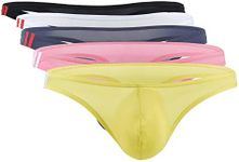 Panegy Men's Thong Thin Ice Silk Underwear Low Rise Bikini Briefs T-Back Briefs 3/4/5 Pack, Multicoloured 3 (5 Pieces), Large