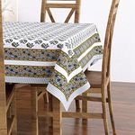 BLOCKS OF INDIA Hand Block/Batik Printed Cotton Rectangular Table Cloth for 6 Seater Dining Table (60 Inch X 90 Inch || 145 cm x 225 cm) (Grey Yellow Buti)(pack of 1)