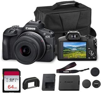 Canon EOS R100 Mirrorless Camera with RF-S 18-45mm f/4.5-6.3 is STM Lens | 24.1MP APS-C CMOS Sensor, Dual Pixel AF, Full HD Video | Compact RF Mount Camera for Beginners with Bag and 64GB Card