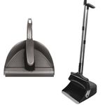 ZEEWIZZ Long Handled Dustpan and Brush, Broom and Dustpan Set, Household Dust pan Combo with 54 Inch Handle for Indoor Outdoor Household Cleaning and Sweeping (Black)
