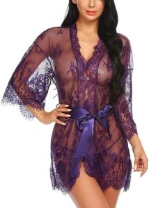 Avidlove Women's Lace Kimono Robe Babydoll Sexy Lingerie Swimsuit Cover Up Purple