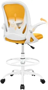Primy Drafting Chair Tall Office Chair with Flip-up Armrests Executive Ergonomic Computer Standing Desk Chair with Lumbar Support and Adjustable Footrest Ring (Mustard)