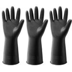 ThxToms 3 Pairs Dishwashing Cleaning Gloves, Reusable Dishwashing latex Gloves for Kitchen & Bathroom Cleaning,Non-Slip,Smooth Comfortable Lining,Black(Medium) L