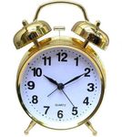 MANAKI ENTERPRISE Alloy Steel, Glass Twin Bell Edition Vintage Look with Night LED Display Table Alarm Clock, Home Decor, Size :12x10x6 cm, Small (Golden)