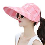 Alexvyan Checked Sun Visor Hats for Women UV Protection Wide Brim Summer Cap for Girls Hat UV Protection Breathable Casual Beach Hat, Sun Protection Cap for Women (Pink)