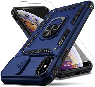 YZOK for iPhone Xs Max Case,with Camera Lens Cover HD Screen Protector,[Military Grade] Ring Car Mount Kickstand Hybrid Hard PC Soft TPU Shockproof Protective Case for iPhone Xs Max, Blue