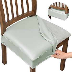 NILUOH Waterproof Seat Covers for Dining Room Chairs Set of 6, Pu Leather Chair Seat Slipcovers Dining Chair Cover Removable Washable Chair Protctor Cover, Rear Covers (PU-Light Grey)