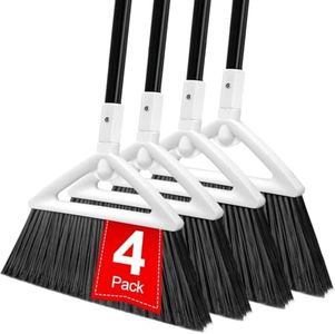 Szjyhqy Heavy Duty Angle Broom 4 Pack - White Broom for Outdoor & Indoor, Garage, Driveway, Sidewalk, Kitchen & More, Long Handle