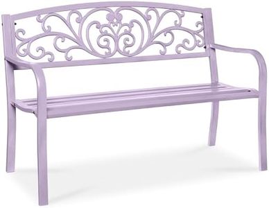 Best Choice Products Outdoor Bench Steel Garden Patio Porch Furniture for Lawn, Park, Deck w/Floral Design Backrest, Slatted Seat - Lavender