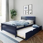 BEDSMART Full Size Bed with Pull-Out Trundle, Solid Wood, Space-Saving Design | Blue Finish