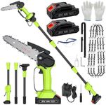 Cordless Pole Saw 5.91Ft, 2 IN 1 High Branch Saw & Handheld Chainsaw 6 Inch Rechargeable 3 Sections 1.8M Electric Extension Pole Chainsaw 90°Adjustable Head w 2 2.0 Ah Battery for Garden Tree Trimming