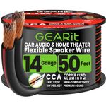 GEARit 2x2.5mm² Speaker Cable 15.24m/50ft, 14AWG Twin Core Speaker Wire with Polarity Markings, Ultra Flexible CCA Audio Cable for In-Wall Home Cinema, Car Audio Stereo, HiFi Surround Sound - Black