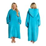 Sienna Extra Long Hoodie Blanket, Super Soft Coral Fleece Oversized Wearable Blanket with Pockets Sleeves Giant Throw Sweatshirt for Women Men Adults Girls, Sea Blue